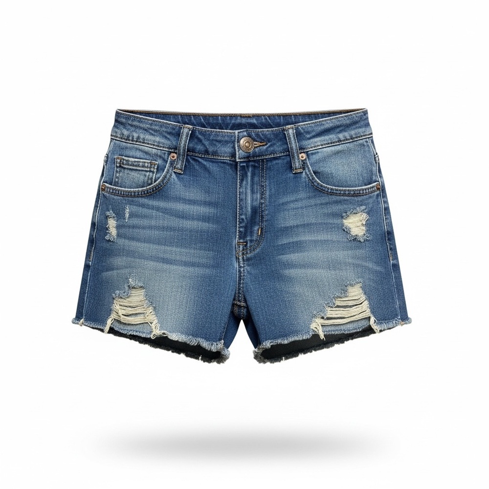 Machine Distressed Denim Jean Shorts